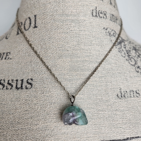 Rainbow Flourite Skull Silver Necklace - Picture 1 of 13